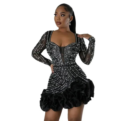 Elegant Beaded Ruffle Party Dress