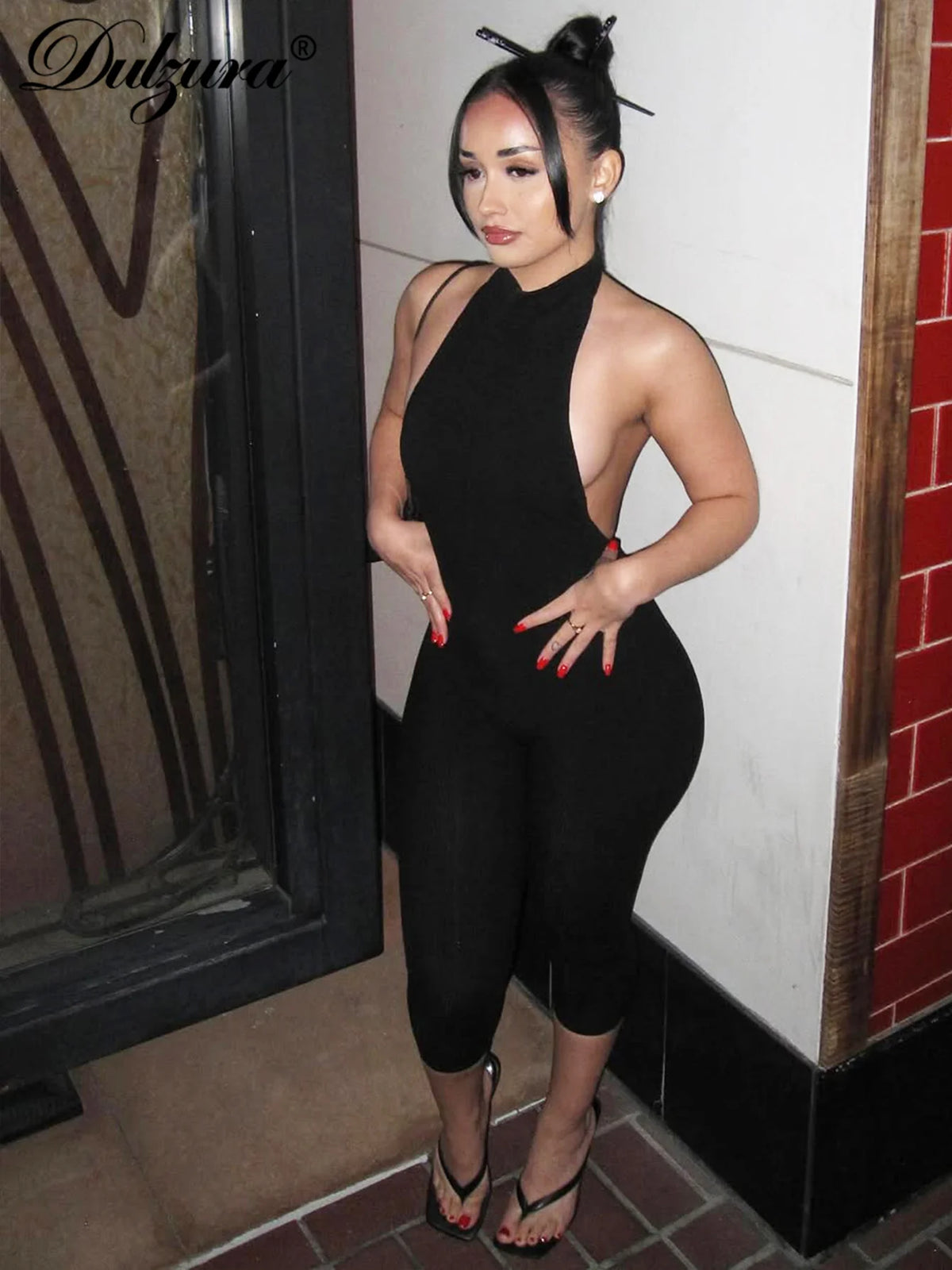 Halter Backless Ribbed Jumpsuit
