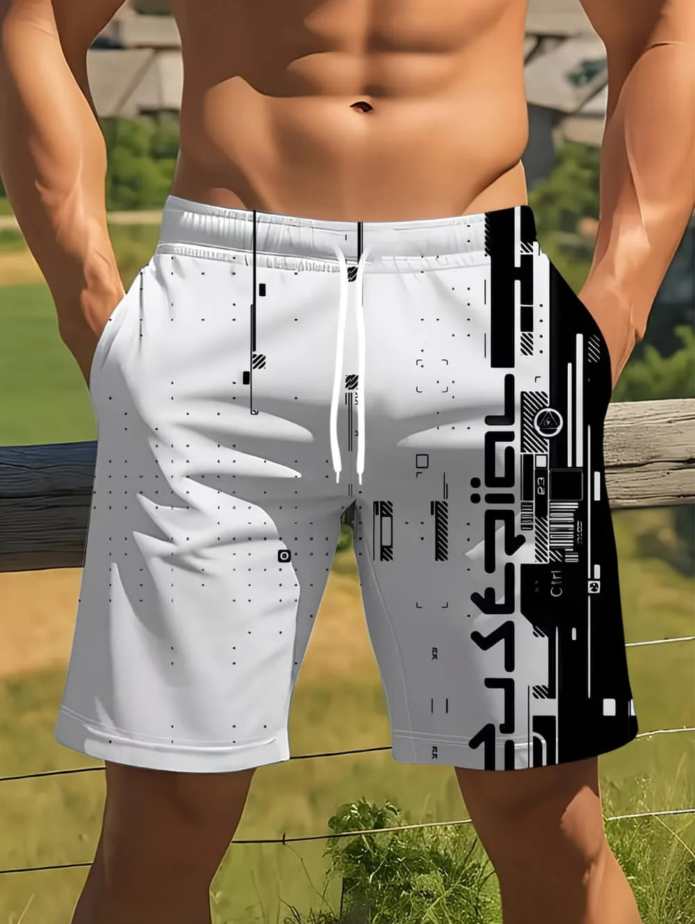 Coconut Tree Print Swim Trunks