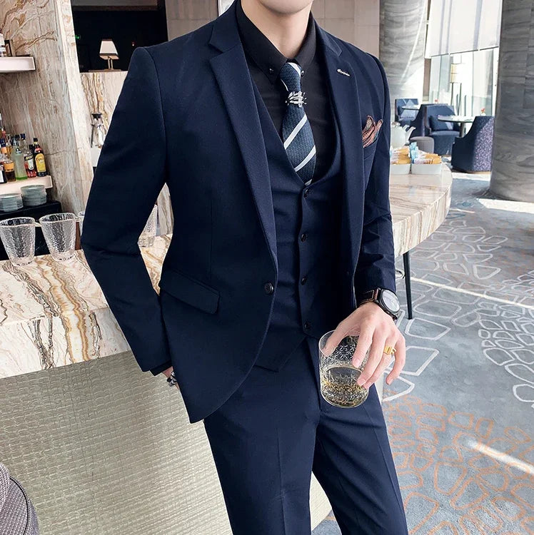 Lattice Plaid Three-Piece Formal Suit
