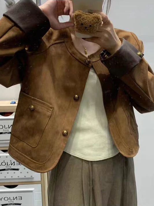 Round Neck Pocket Jacket