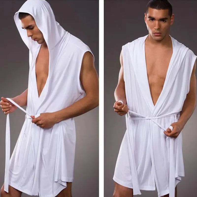 Sleeveless Silky Hooded Bathrobe