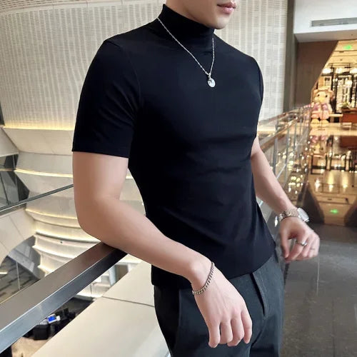 Korean Slim Half High-Neck T-Shirt