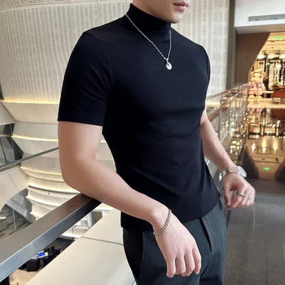 Korean Slim Half High-Neck T-Shirt