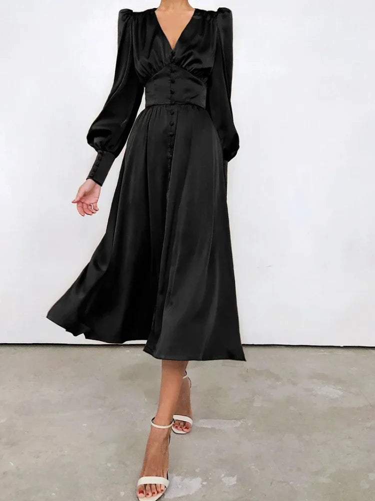Elegant Satin A-Line Midi Dress