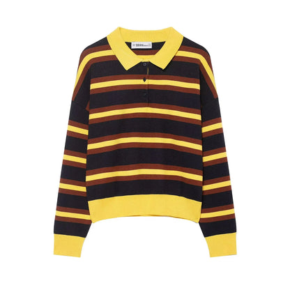 Striped Knit Polo Sweater