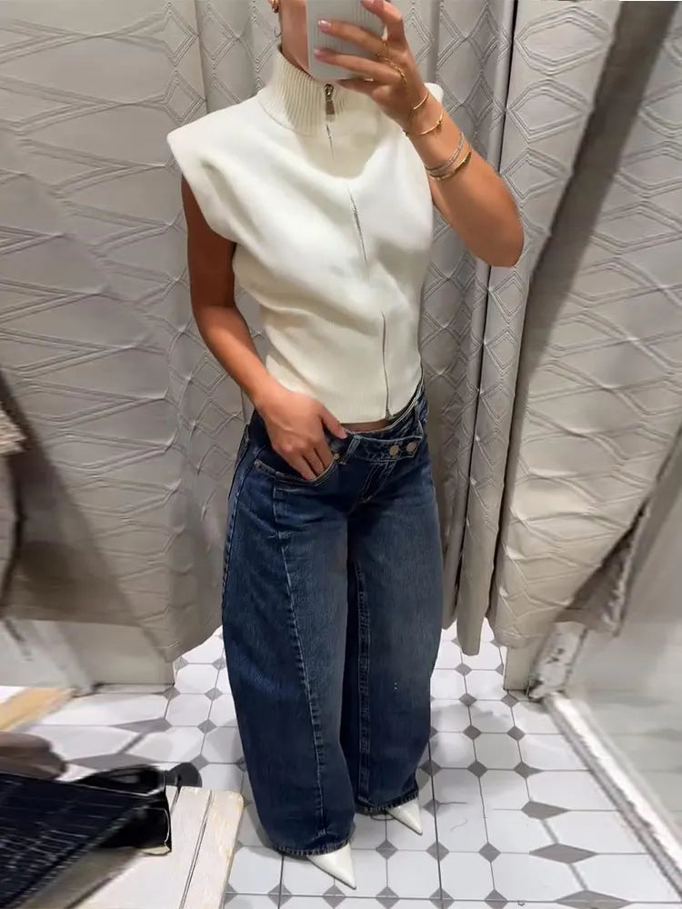 Zip-Front Knit Sweater Vest