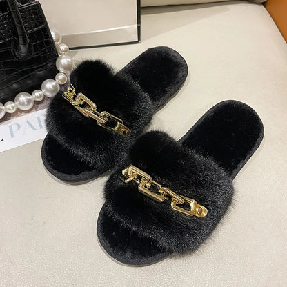 Women Metal Plush Winter Slippers