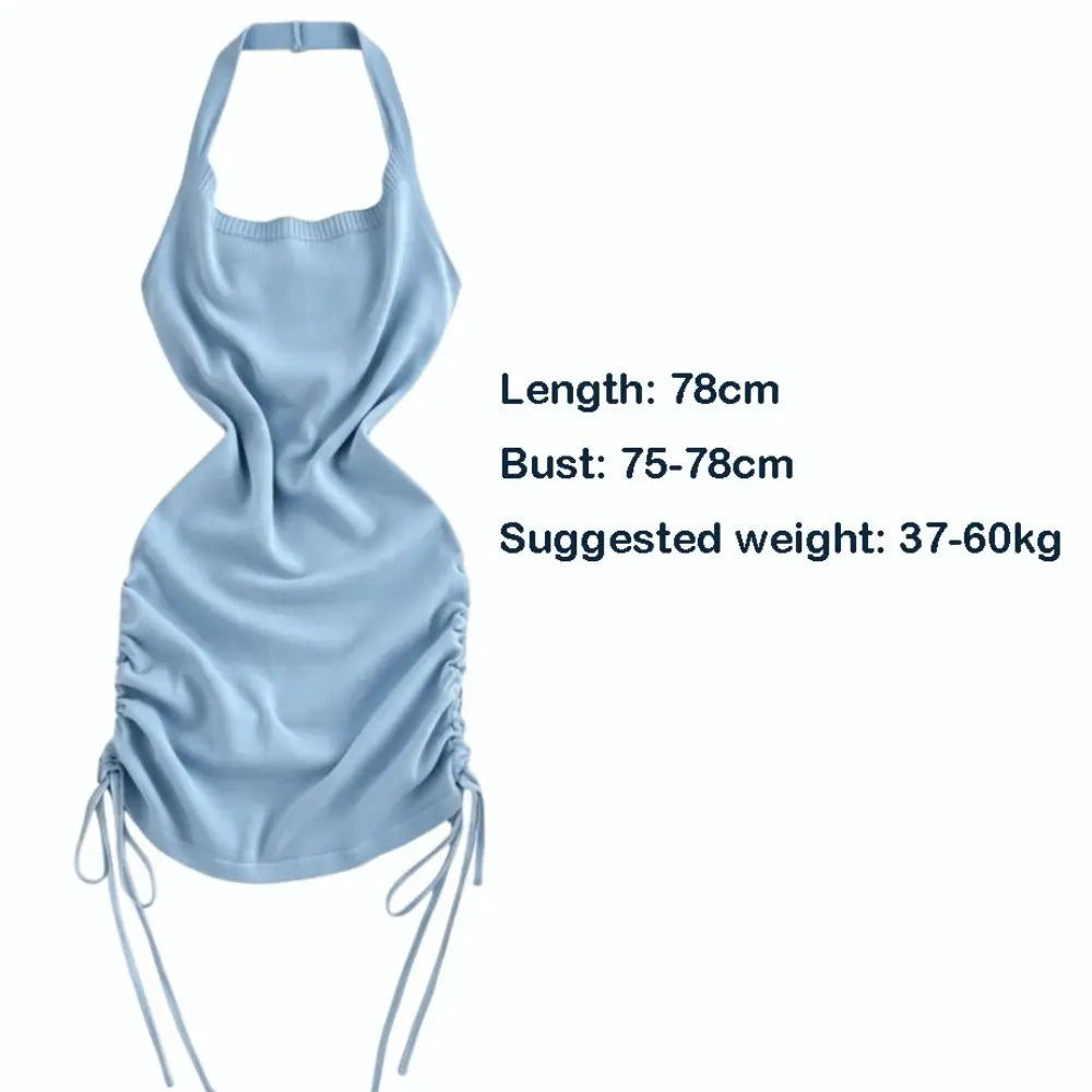 Drawstring Halter Mini Dress