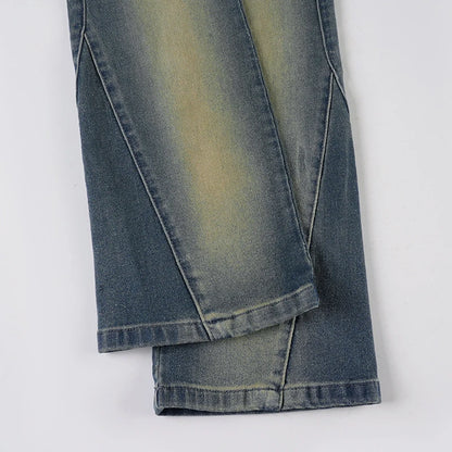 Distressed Paneled Low-Waist Jeans