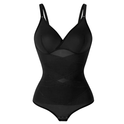 Cross-Waist Mesh Shapewear Bodysuit