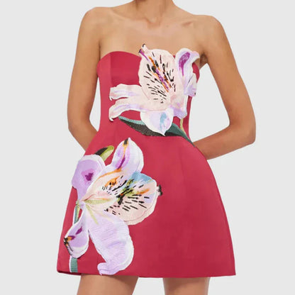 Flower Print Strapless Dress