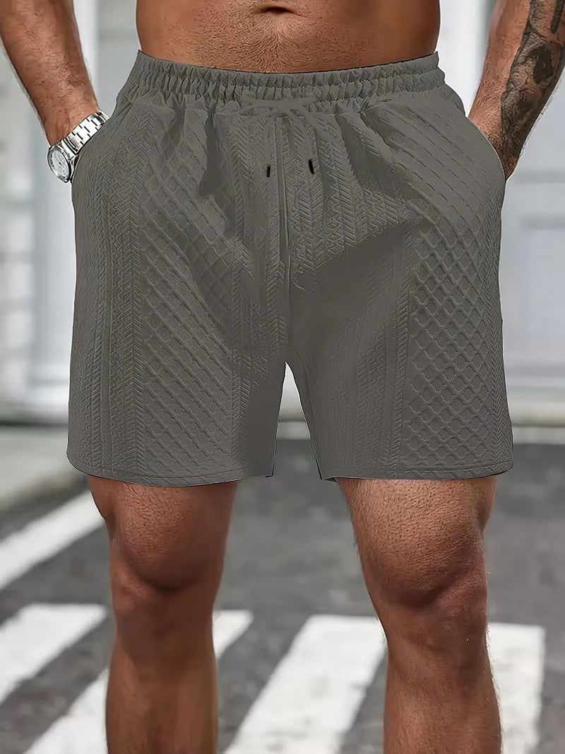 Textured Knit Elastic Waist Shorts