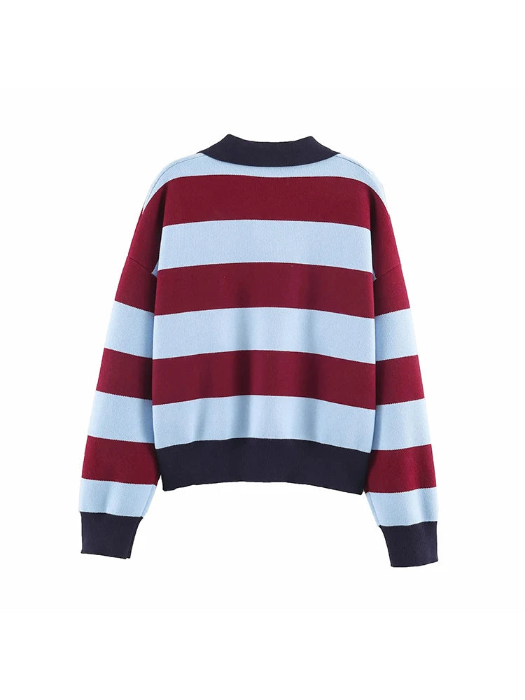 Striped Knit Polo Sweater