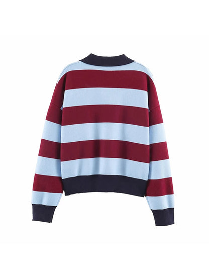 Striped Knit Polo Sweater