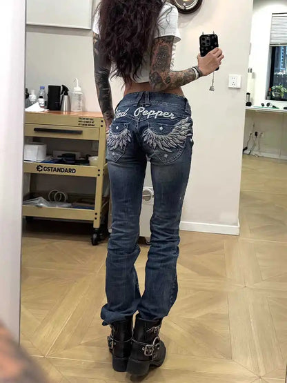 Retro Embroidered Low-Rise Jeans