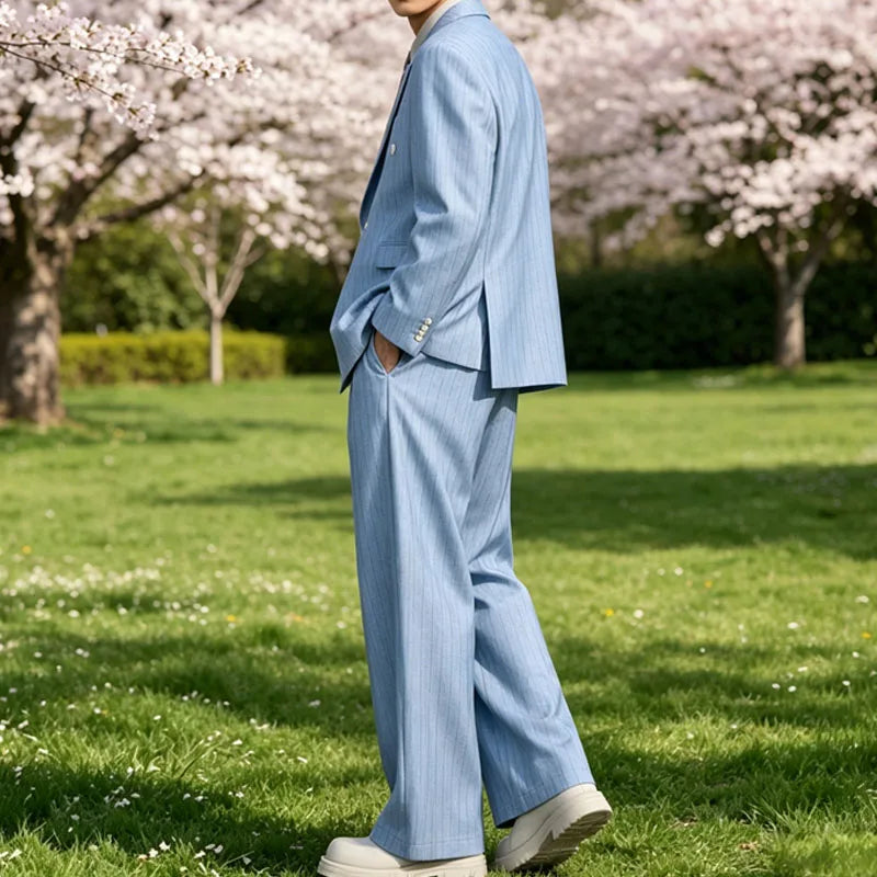 Pinstripe Double-Breasted Wide-Leg Suit