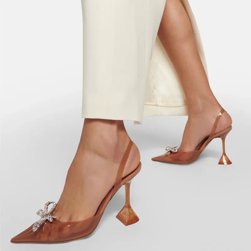 Rhinestone Bow Transparent Pumps