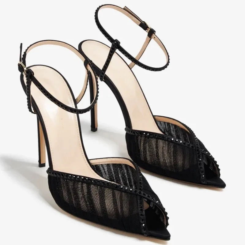 Elastic Strap Thin Heel Sandals