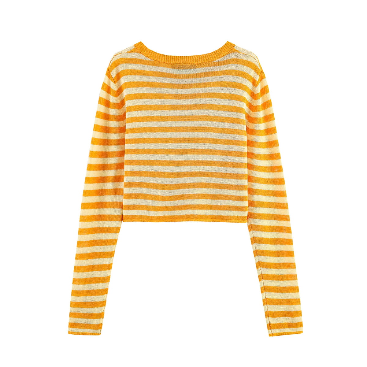 Orange Striped Cropped Cardigan