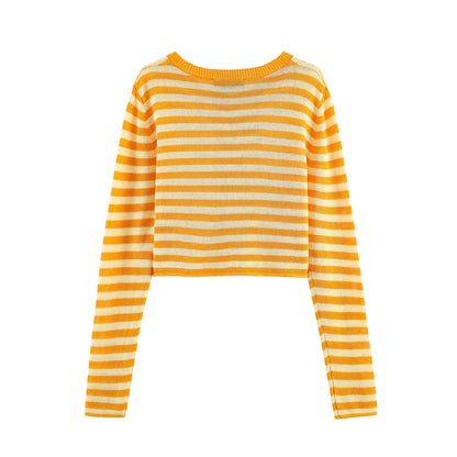 Orange Striped Cropped Cardigan