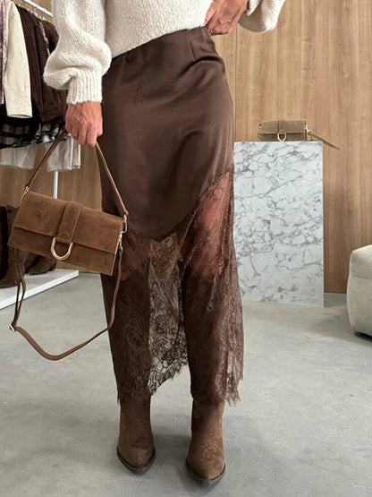 Sexy Lace Patchwork Mid-Length Skirt