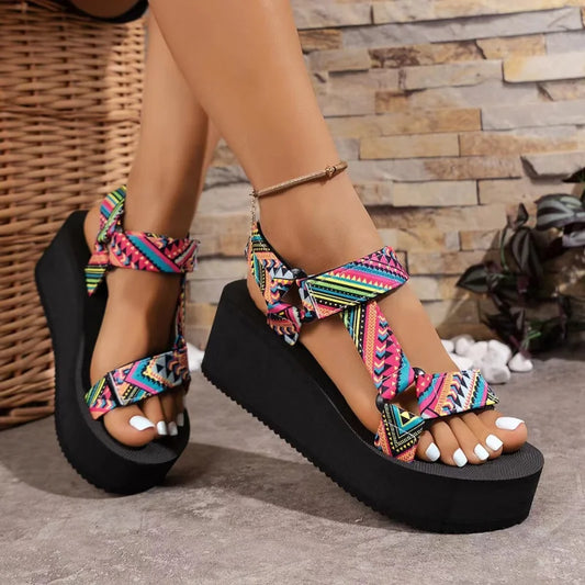 Patchwork Wedge Sandals