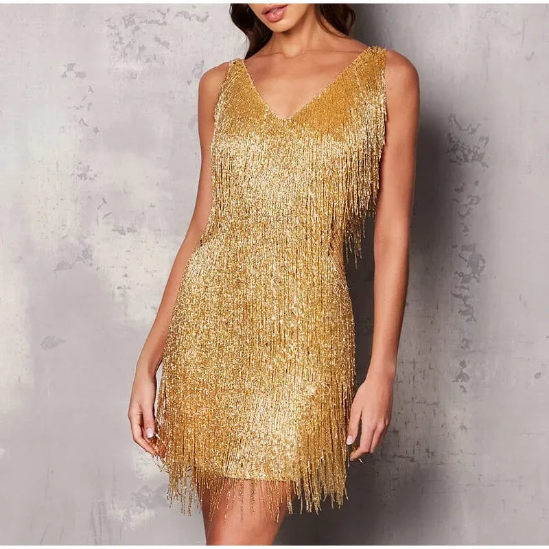 Sequins Feather Mini Spaghetti Dress