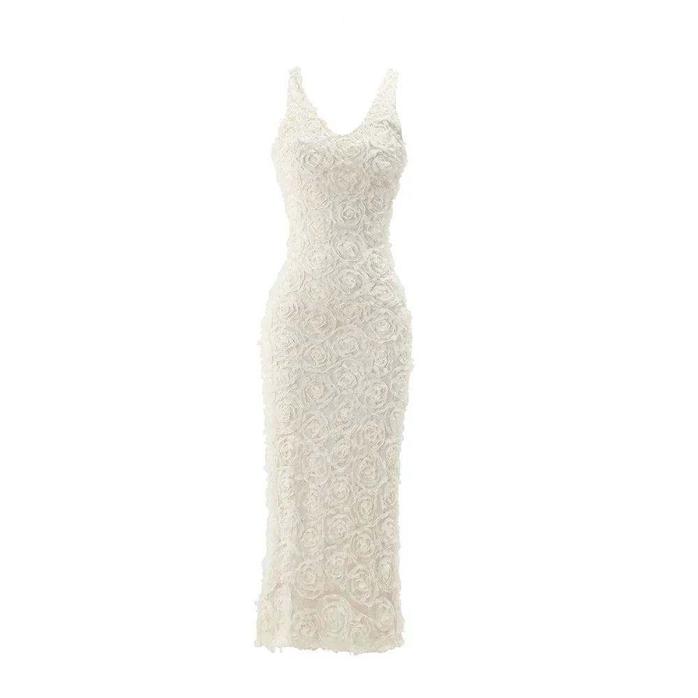 Elegant 3D Floral Maxi Evening Dress