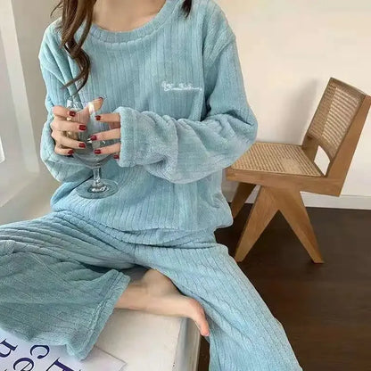 Soft Coral Velvet Jacquard Pajama Set