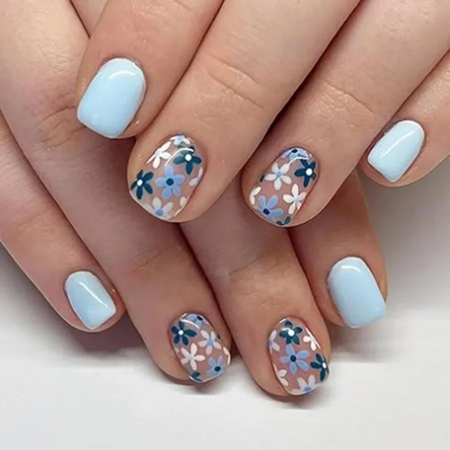 Pink Floral Press Nails