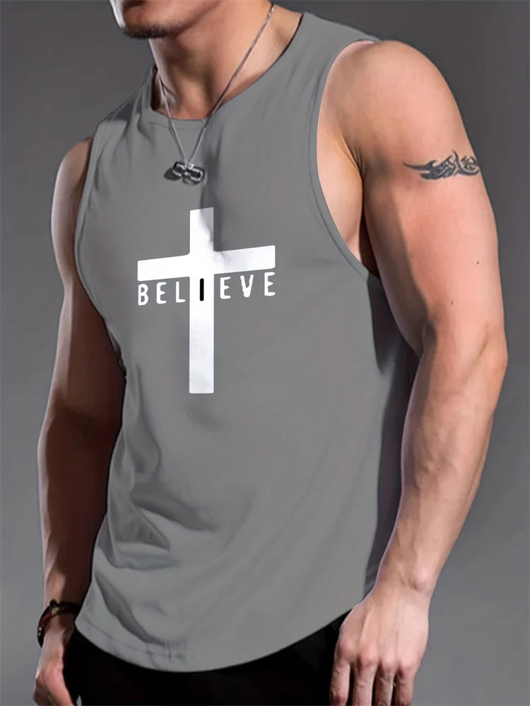 Cross Print Streetwear Tank Top