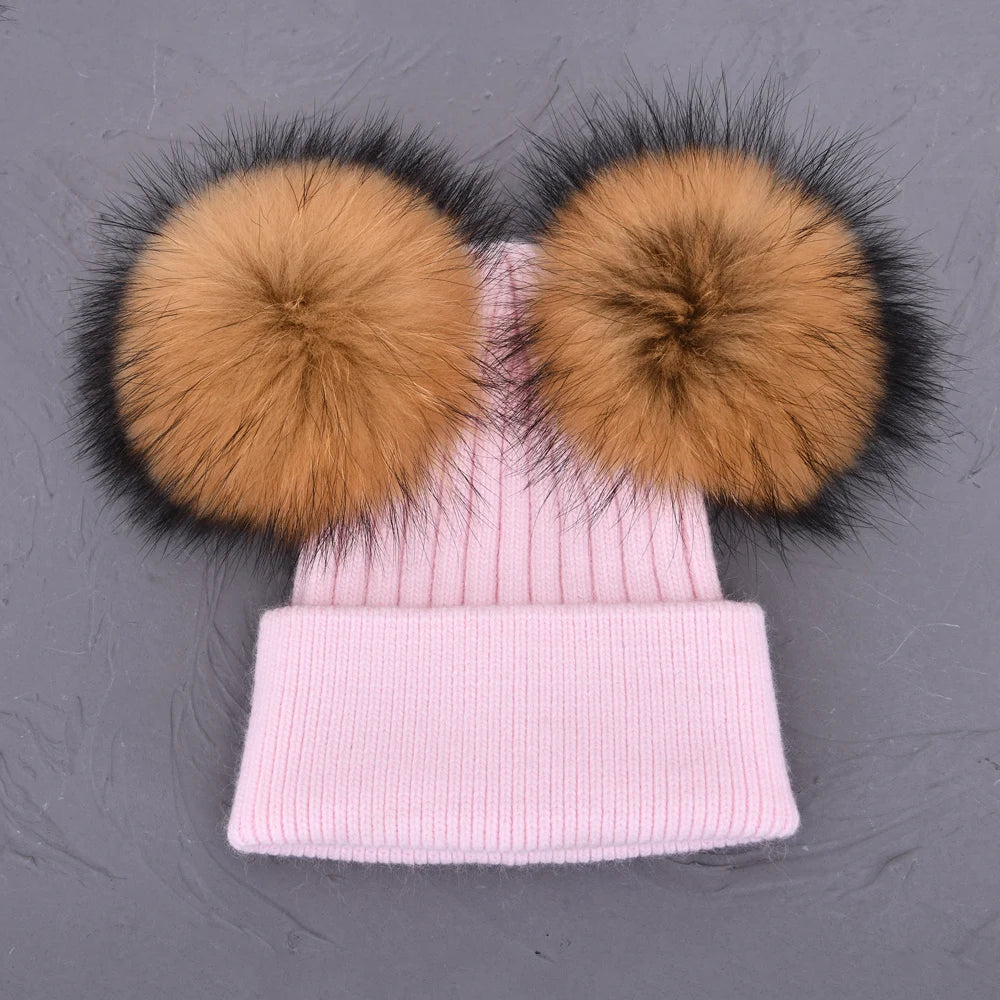 Double Fur Pompom Beanie