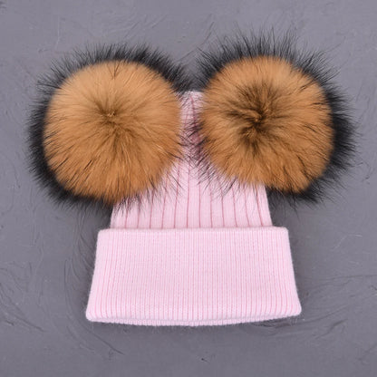 Double Fur Pompom Beanie