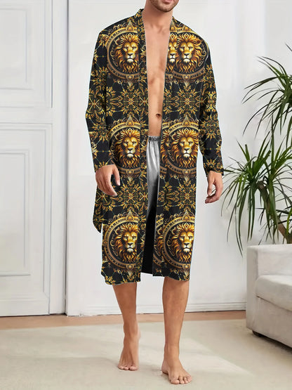 3D Lion Print Bathrobe