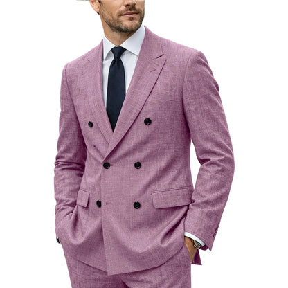 Linen Double-Breasted Peak-Lapel Suit