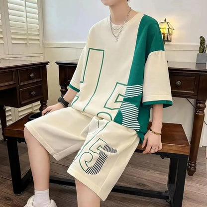 Letter Print Street Style Shorts Set