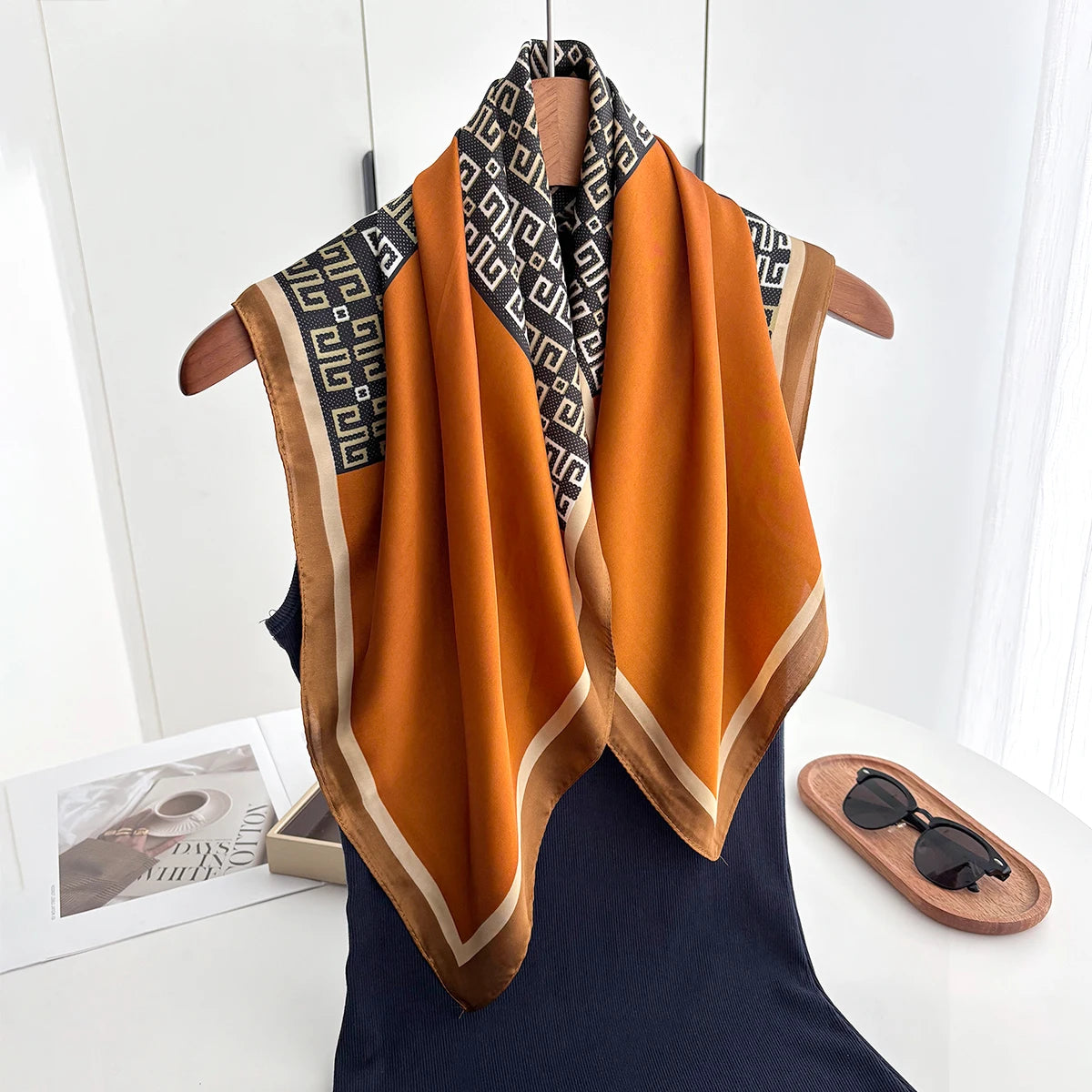 Print Silk Feeling Hairband Scarf