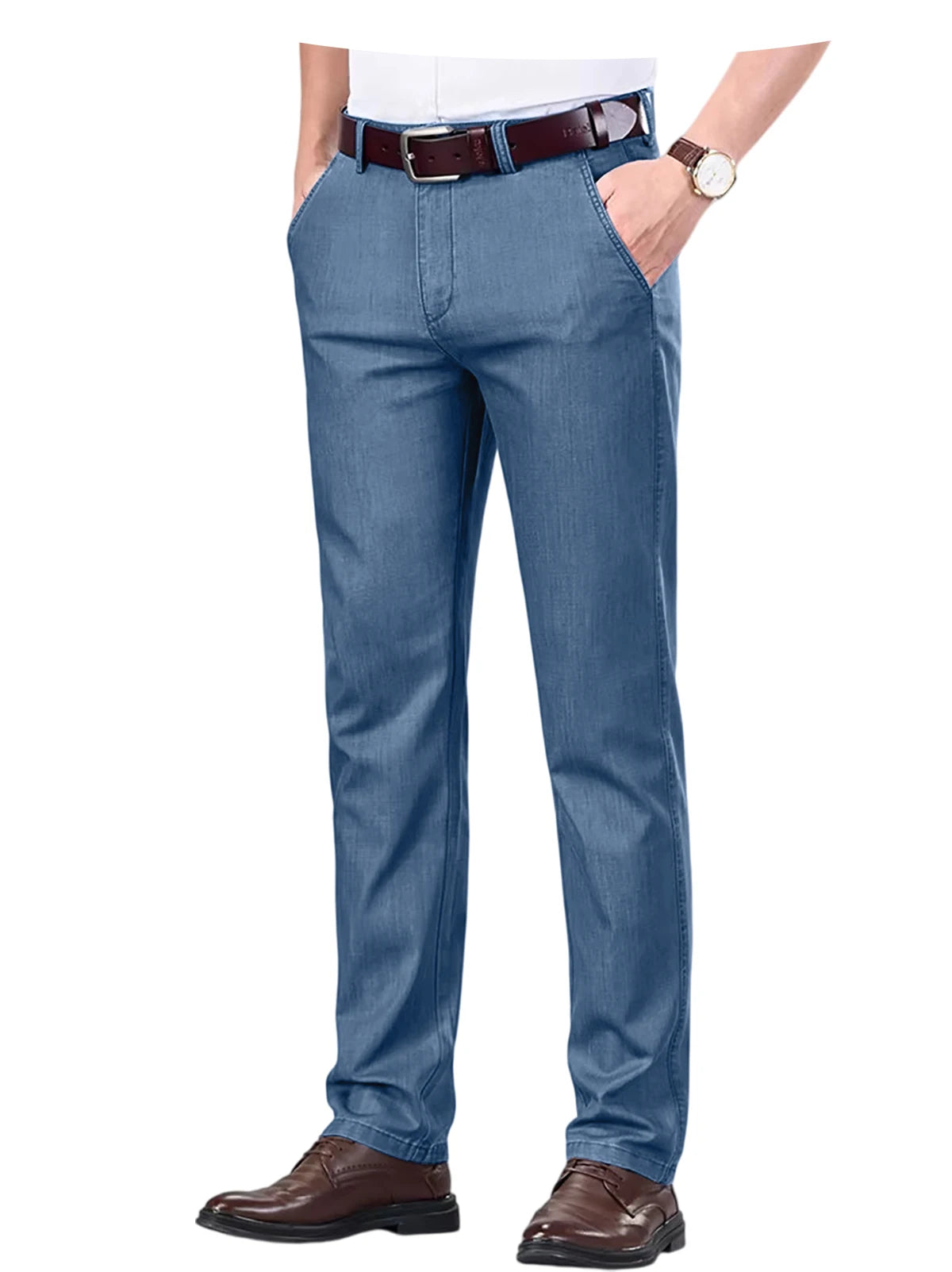 Straight Leg Denim Dress Pants