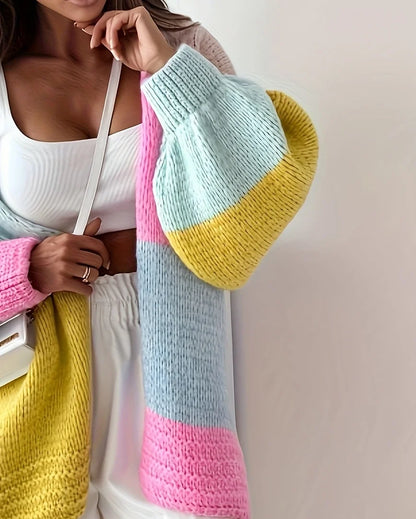 Color Block Lantern Sleeve Cardigan