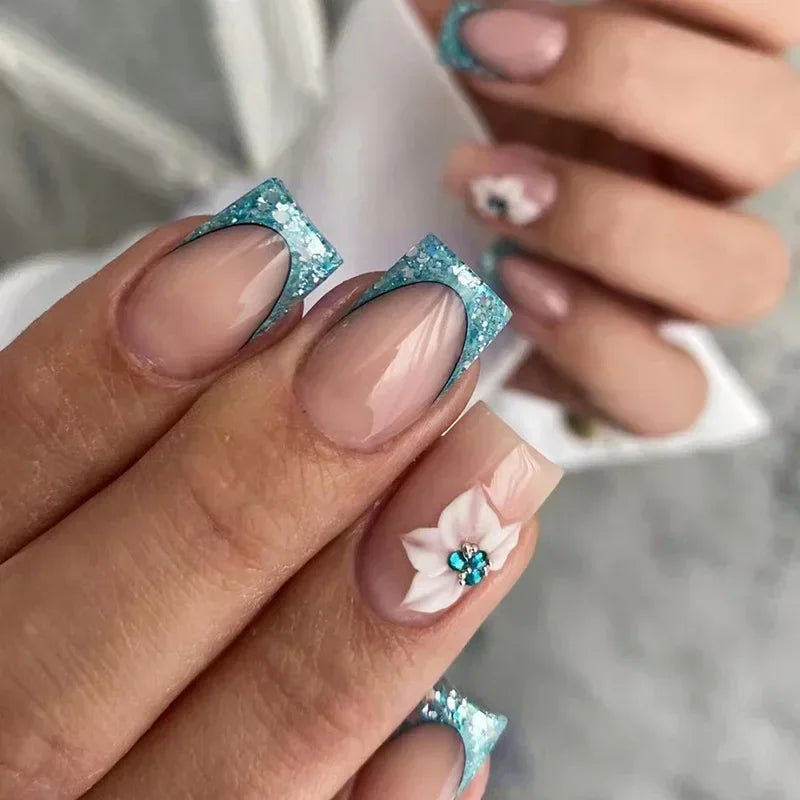 Pink Floral Press On Nails
