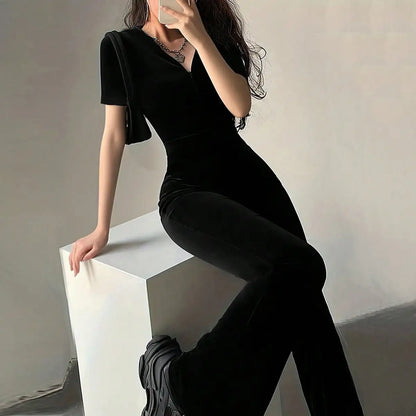 Hooded Velvet Zip-Front Jumpsuit