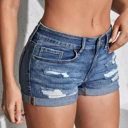 Mid-Waist Button-Fly Denim Shorts