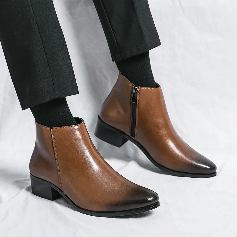 Black Leather Chelsea Ankle Boots
