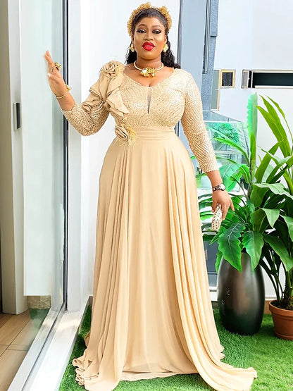 Elegant Sequin Chiffon Maxi Dress