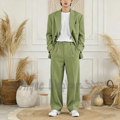 Peak-Lapel Loose Casual Suit Set