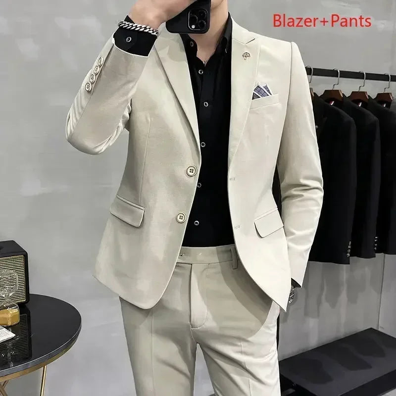 High-End Plaid Slim Business Suit