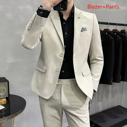 High-End Plaid Slim Business Suit