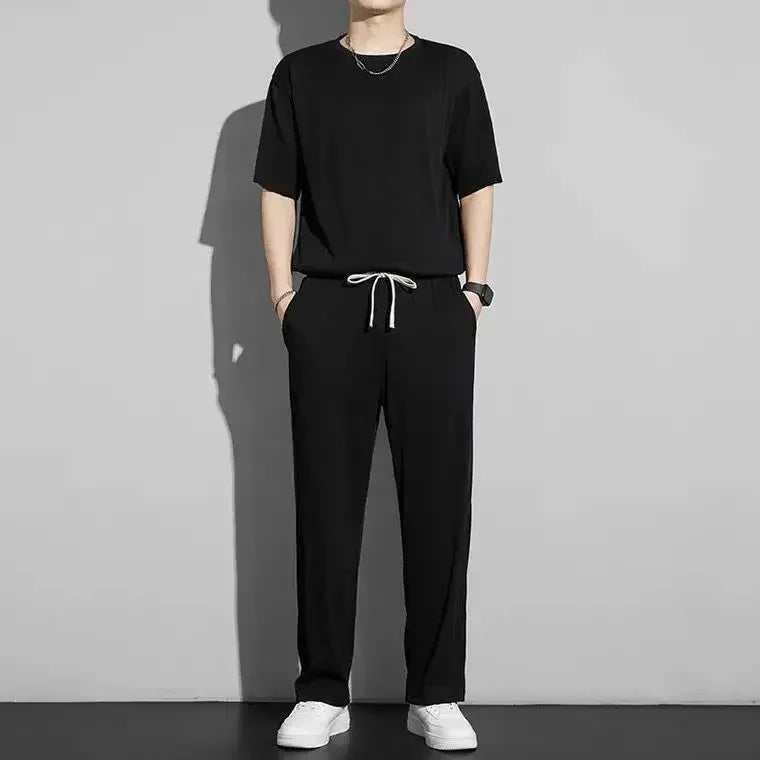 Ice Silk Wrinkled Sports Long Set