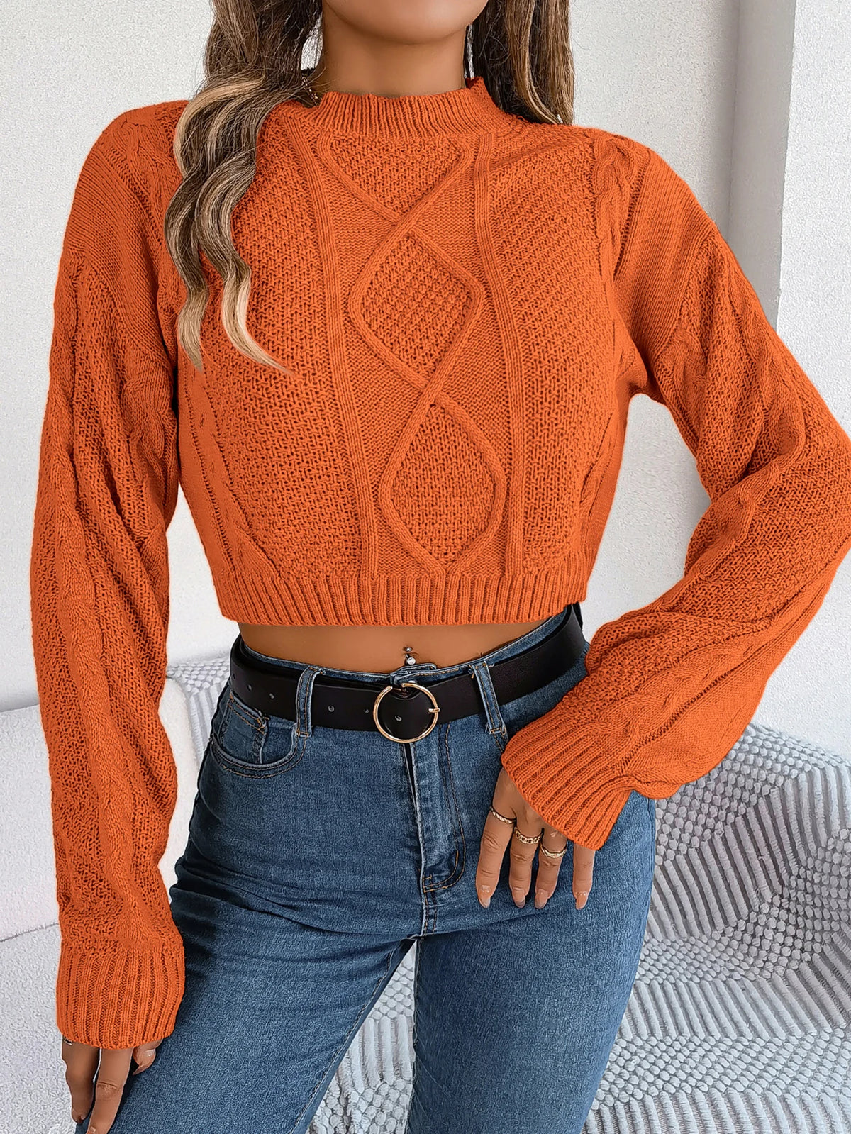 Cable Knit Cropped Sweater